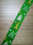 Ripsz szalag, 25 mm, zöld alapon karácsonyfák