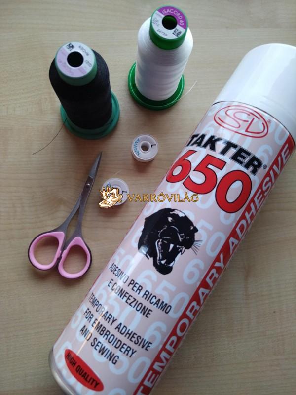 hímzőgép kiegészítő szett (ragasztó spray, hímzőolló, hímzőcérnák)